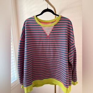 Striped Oversized Sweatshirt – Pink & Teal – Neon Trim – Size XL